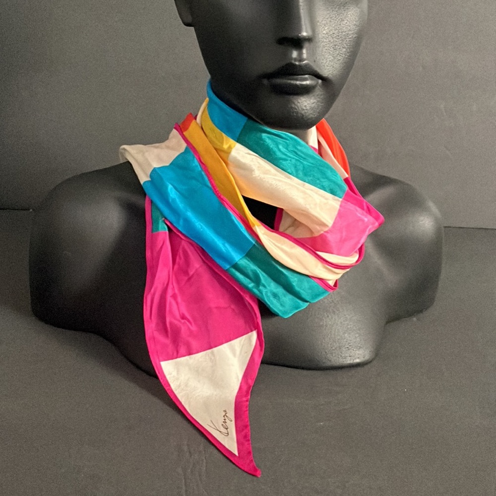 Kenzo Color Block Silk Long Scarf